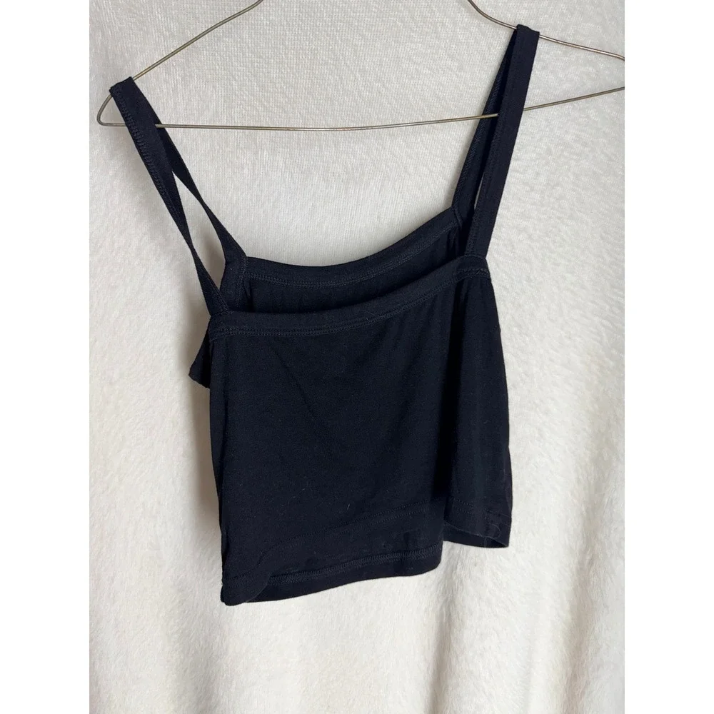 SHEIN Womens Black Cropped Cami Tank Top Double Strap Square Neck Medium